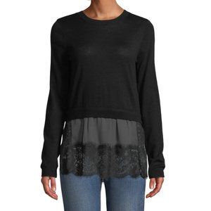 Club Monaco Black Yahira Wool Sweater with Lace Underlay (Medium)